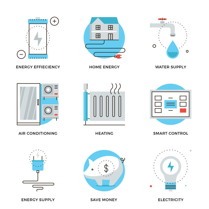 Thin line icons of internet of smart house technology system